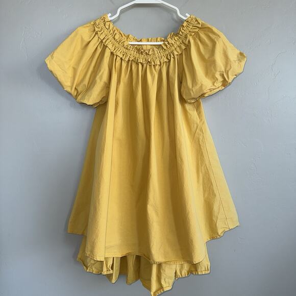 Anthropologie A’Reve Woman’s Off Shoulder Puff Sleeve Dress Sz L Yellow Boho - Picture 8 of 10